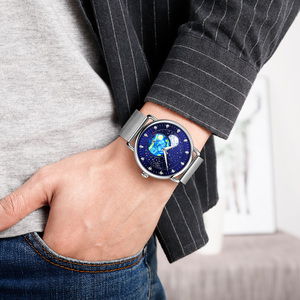 Montre chronographe ronde pour homme, montre-bracelet de luxe en acier inoxydable, montre à quartz étanche 30M, montre en cuir et acier - Product Image 2