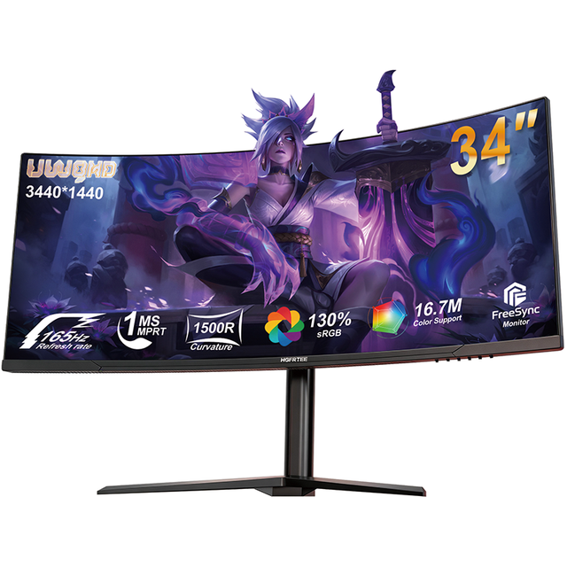 Gaming Pc Monitor Curved 34 WQHD 165Hz 1500R VA 1ms HDR FreeSync Ultrawide Desktop Computer Screen Narrow Bezel Display