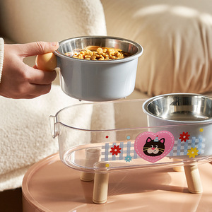 Gamelle double en acier inoxydable pour chats, surélevée, antidérapante, de forme ovale avec support pour le cou - Product Image 3