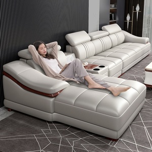 Genuine Leather Sectional <strong>Sofa</strong> <strong>Set</strong> Modular Design Sponge Filled Modern High End Living Room Complete <strong>Set</strong> - Product Image 1