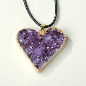 Grosir kristal penyembuhan alami kuarsa Amethyst Geode Cluster hati liontin emas kalung untuk wanita pria - Product Image 6