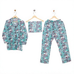 Ensemble de pyjamas pour femmes en coton 100% avec imprimé floral élégant, taille élastique, tricoté, pour toutes les saisons - Product Image 1