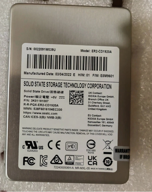 Enterprise SSD for Kioxia ER2-CD1920A 1.92 TB 2.5inch Sata SSD 3K01181007  Enterprise Solid State Drive