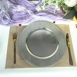<span class=keywords><strong>Assiette</strong></span> de présentation décorative de 13 pouces avec bordure dorée et argentée, réutilisable en PP, pour restaurant, hôtel, mariage, fête - Product Image 4