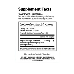 Capsules de feuilles de Moringa biologiques 1000mg | Supplément riche en vitamines et fer | Soutien énergétique certifié halal sans OGM végétalien - Product Image 4