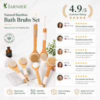 Cepillo de Baño Jarnier FSC de Bambú con Mango Largo para Masaje Corporal en Seco, Cepillo Exfoliante para Celulitis con Cerdas de Jabalí y Cuerda para Dama