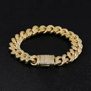 Pulseira de joias de hip hop krkc & co, pulseira com corrente cubana de 12mm, 7 polegadas, 14k e ouro