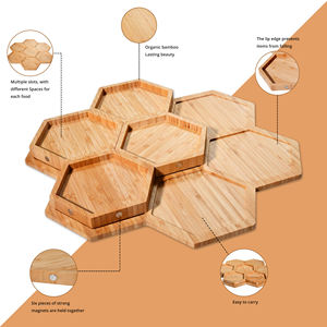 Bandeja de bambú para servir aperitivos, plato con compartimento extraíble para aperitivos, condimentos, aperitivos - Product Image 5