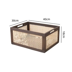 Rectangular Retro Vintage Wooden <strong>Storage</strong> <strong>Basket</strong> with Seagrass Lid Hand-held Design for Toy Books &amp; Fruit for Living Room - Product Image 4