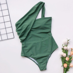 Logotipo personalizado Venta al por mayor Traje de baño verde Un hombro Traje de baño Una pieza - Product Image 3