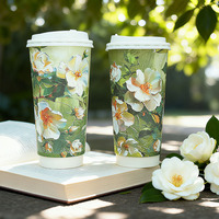Gobelet en papier blanc à motif floral personnalisé Gobelets en papier jetables à emporter pour boissons chaudes à emporter à double paroi pour le thé et le café