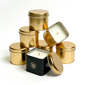 Contenants à bougies en métal de luxe de 8 oz avec couvercles, logo personnalisé imprimé pour l'artisanat - Product Image 1