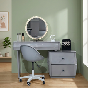 Modern Makeup <b>Vanity</b> <b>Table</b> With Lighted <b>Mirror</b> Storage Desk For Bedroom Furniture - Product Image 3