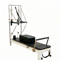 Reformer Pilates Semi-Haut en Alliage d'Aluminium avec Roues Mobiles, Revêtement en Cuir Microfibre Résistant à l'Usure et Ressorts Coréens