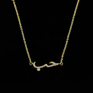 شعار شخصي مخصص اسم الكلمات شعار مجوهرات تشيكوسلوفاكيا الماس المعبدة الذهب العربية إلكتروني قلادة للنساء