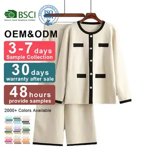 OEM/ODM नया बुना हुआ कार्डिगन वाइड लेग पैंट आरामदायक दो-टुकड़ा सेट फैशन कैज़ुअल सूट महिला स्वेटर