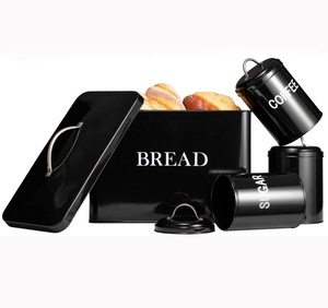 Grande metallo verticale 4 pezzi Set da cucina cestino del pane e contenitori con coperchio di bambù per il negozio - Product Image 6