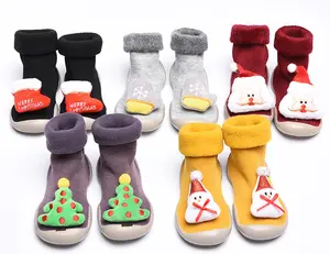 Christmas Gift Winter warm Rubber Sole cotton thick terry 3D doll snow walking shoes anti-slip warm socks Shoes for Baby
