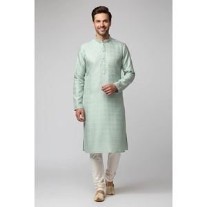 Mint Green Self-Design Nehru Collar <b>Kurta</b> Set Elegant Ethnic Wear for Festive and Traditional Occasions for <b>Men</b> - Product Image 1