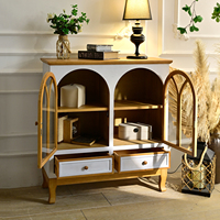 ART NEST Armoire en bois massif avec porte vitrée cintrée, design français, accent moderne, pour salle à manger et salon, 2 tiroirs de rangement