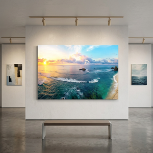 Arte en Lienzo de Atardecer Costero Moderno, Pintura Mural de Paisaje Marino Grande, Ondas del Océano, para Decoración de Hotel u Hogar, Sin Marco/Con Marco - Product Image 3