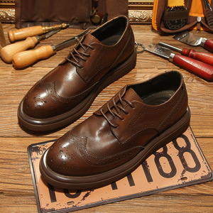 Printemps cuir véritable haut de gamme pur cuir de vachette chaussure couche supérieure cuir de vachette décontracté respirant semelle souple bloc derby chaussures pour hommes - Product Image 3