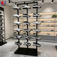 Présentoir rotatif en fer à 8 niveaux pour chaussures, détachable, avec roulettes et étagères