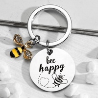 Porte-clés insecte abeille en acier inoxydable européen, fait main, de luxe, avec breloque en cristal naturel de 25 mm, par FEELMEM