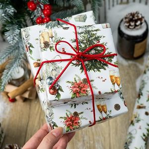 Winter-themed Christmas festival decoration watercolor Christmas tree candles champagne wine pattern copperplate wrapping <b>paper</b> - Product Image 5