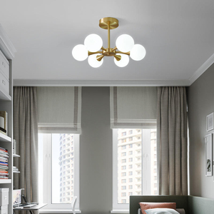 Lampadario Moderno a Sfera di Vetro Magic Bean, 6 Luci, <span class=keywords><strong>Oro</strong></span>, Globo Satinato, Lampada a Sospensione, Plafoniera per Soggiorno, Camera da Letto, Arredamento Casa - Product Image 1