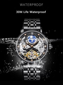 KINYUED Men's Mechanical <b>Watch</b> Stainless Steel Band Waterproof 3BAR Moon Phase <b>Skeleton</b> Dial Luxury Fashion Analog Wholesale - Product Image 4