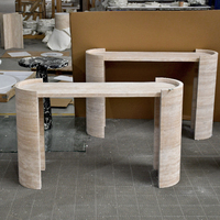 Table console moderne convertible en travertin, pierre naturelle de luxe, pour entrée, villa, appartement, salon, hôtel, couloir