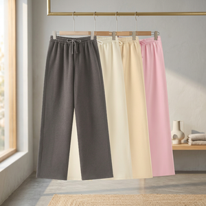 Pantalones de Tubo Recto de Pierna Ancha con Cintura Elástica Transpirable de Siete Colores de Moda Otoño 2024 para Mujer PB&ZA, Cintura Alta Vintage - Product Image 3