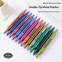 Marqueur métallique double pointe transfrontalier CY-598, stylo peinture 12 couleurs, stylo graffiti pour cartes noires DIY, surligneur coloré pour journalisation artisanale