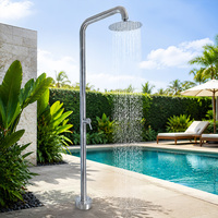 Ducha de lluvia exterior independiente de metal pulido con brazo de 90 grados, cabezal redondo, montaje en suelo, monomando, venta al por mayor de fábrica