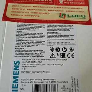Siemens Main Switch 63A 690V 400V 22kW AC-<b>23A</b> Industrial Equipment - Product Image 1