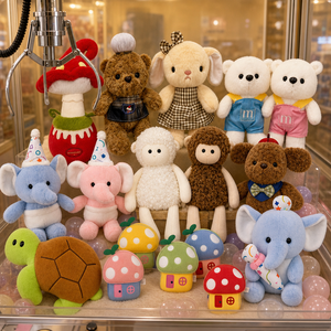 Peluche Morbidi a Tema Cartone Animato per Macchine Acchiappapeluche, Set di Bambole Animali (Elefante, Orso, Coniglio, Gatto), Regalo per Feste, Vendita al Dettaglio e all'Ingrosso - Product Image 1