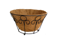 Panier à plantes en ciment noir, design sculpté, doublure en fibre de coco, style américain, pot de fleurs décoratif sculpté à la main pour la maison et le jardin