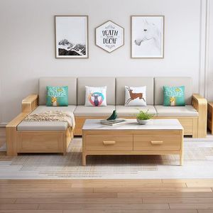 Juego <span class=keywords><strong>de</strong></span> Sofás <span class=keywords><strong>de</strong></span> Madera para Sala <span class=keywords><strong>de</strong></span> Estar Moderna con Reposabrazos Acolchados para Reuniones Familiares Acogedoras - Product Image 5