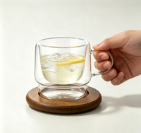 Mug en verre borosilicate à double paroi, large et court, avec poignée, tasse à café isolée transparente pour la maison, le bureau, le thé, le latte