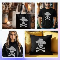 Applique en strass personnalisée motif chapeau de pirate et crâne, à thermocoller, pour garnitures de vêtements et décoration de vêtements, en gros