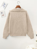 Suéter de punto holgado con cuello en V y solapa para mujer, tejido a máquina, personalizado, para uso diario, informal o festivo