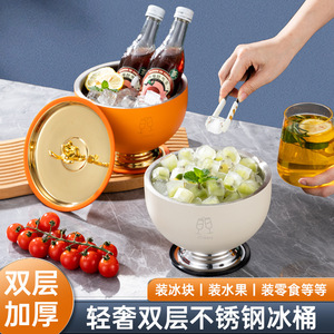 Koka Tong Ice <b>Bucket</b> 304 Stainless Steel Double Walled Insulated Round Party Beer Cooler <b>With</b> <b>Lid</b> Modern Design - Product Image 2