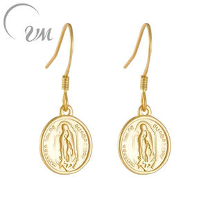 UM JEWELRY - Collar Clásico Retro de Moda con Colgante de Moneda Circular con Circonita, Plata de Ley 925 Chapada en Oro, Retrato en Relieve de la Virgen María, para Boda - Product Image 1