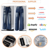 J327 Celana Jeans Denim Bordir Longgar Berpinggang Tinggi Trendy untuk Wanita Fashion Ukuran Besar Celana Denim Panjang Kasual Celana Wanita.