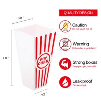 Contenants à popcorn classiques rayés rouge et blanc en plastique pour soirée cinéma - 7,8 pouces de haut x 3,8 pouces de diamètre supérieur x 2,3 pouces de diamètre inférieur, 41 oz (lot de 4)