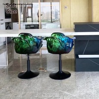 Chaise Pétale de Luxe Designer Haut de Gamme, Chaise de Salle à Manger en Résine Transparente de Style Italien, Siège Rotatif, Pieds Verts et Dorés pour Villa