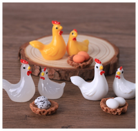 Enfants Miniature dessin animé 3D coq et poule poulet brillant lumineux Aquarium jouet Mini résine animaux Figurines en vrac pour Mini