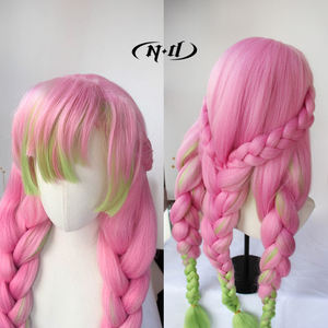 Peluca de <span class=keywords><strong>Cosplay</strong></span> ND <span class=keywords><strong>Mitsuri</strong></span> Kanroji, Color Marrón Claro, Sin Encaje, Hecha a Máquina, Resistente al Calor, con Malla de Red, 130% de Densidad - Product Image 5