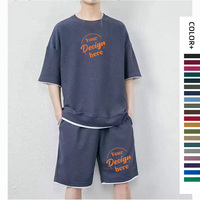Ensemble deux pièces pour homme grande taille, personnalisé, en coton gaufré, comprenant un t-shirt à col ras du cou et manches courtes et un short, couleur unie, vente en gros